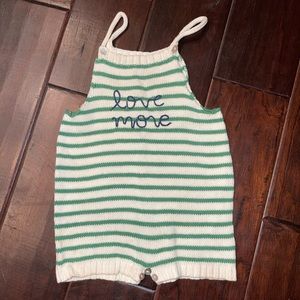 Oeuf Baby One Piece Green and White Stripe Outift